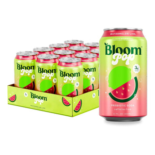 Bloom Pop Prebiotic Soda, Watermelon Lime, 12oz (Pack of 12)