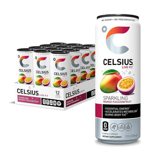 CELSIUS Sparkling Energy Drink, Mango Passionfruit 12oz (Pack of 12)