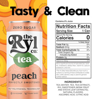 RYL Iced Tea, Peach, 16oz (Pack of 12)