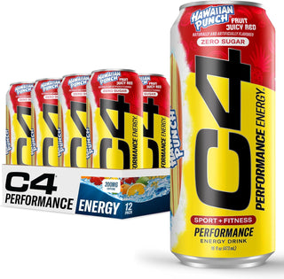 Cellucor C4 Performance Zero Sugar Energy Drink, Hawaiian Punch, 16oz (Pack of 12)