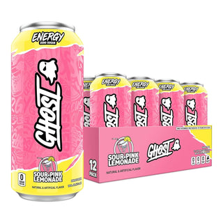 Ghost Energy Drink, Sour Pink Lemonade, 16oz (Pack of 12)