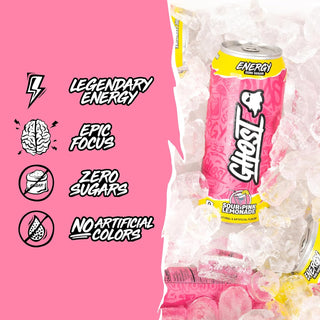 Ghost Energy Drink, Sour Pink Lemonade, 16oz (Pack of 12)