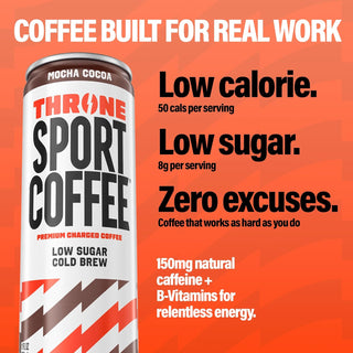 Throne Sport Cold Brew Coffee, Mocha Cocoa, 11oz (Pack of 12)