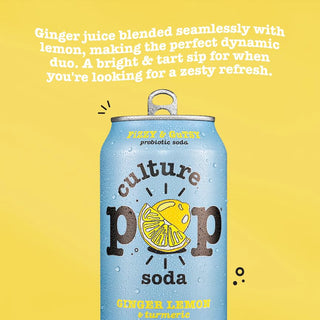 Culture Pop Sparkling Probiotic Soda, Ginger Lemon, 12oz (Pack of 12)
