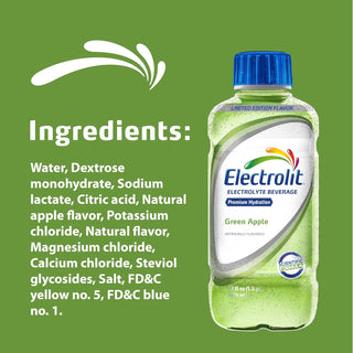 Electrolit Electrolyte Hydration Beverage, Green Apple, 21oz (Pack of 12)