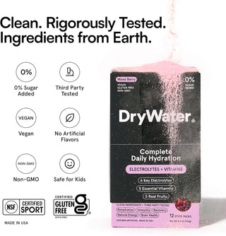 DryWater Electrolyte Powder Packets, Mixed Berry, 0.39oz (Pack of 12)