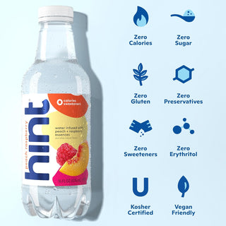 Hint Fruit-Infused Water, Peach Raspberry, 16oz (Pack of 12)