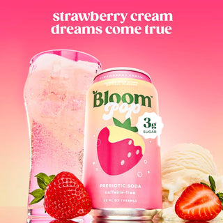 Bloom Pop Prebiotic Soda, Strawberry Cream, 12oz (Pack of 12)