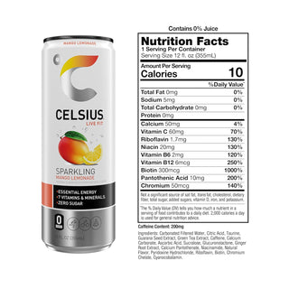 CELSIUS Sparkling Energy Drink, Mango Lemonade, 12oz (Pack of 12)