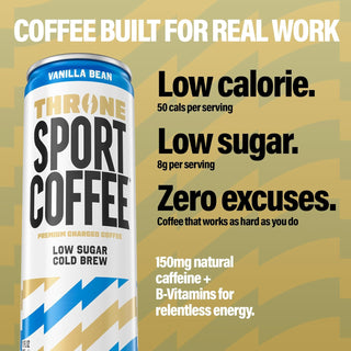 Throne Sport Cold Brew Coffee, Vanilla Bean, 11oz (Pack of 12)