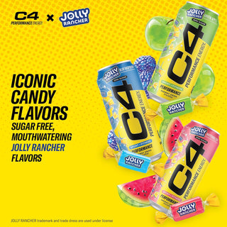 Cellucor C4 Performance Zero Sugar Energy Drink, Jolly Rancher Green Apple, 16 oz (Pack of 12)