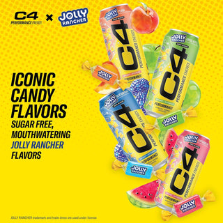 Cellucor C4 Performance Zero Sugar Energy Drink, Jolly Rancher Peach, 16 oz (Pack of 12)