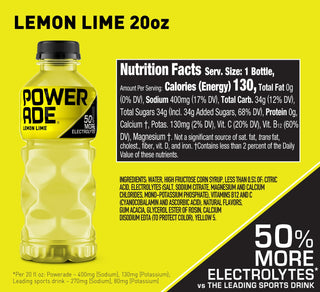 POWERADE Electrolyte Enhanced Sports Drink, Lemon Lime, 20 fl oz (Pack of 24)