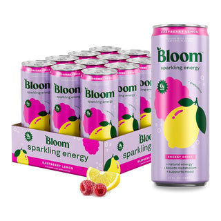 Bloom Sparkling Energy Drink, Raspberry Lemon, 12oz (Pack of 12)