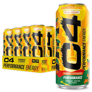 Cellucor C4 Performance Zero Sugar Energy Drink, Mango Fuego, 16 oz (Pack of 12)