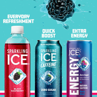 Sparkling ICE Sparkling Water with Caffeine, Blue Raspberry, 16oz Cans (Pack Of 12)
