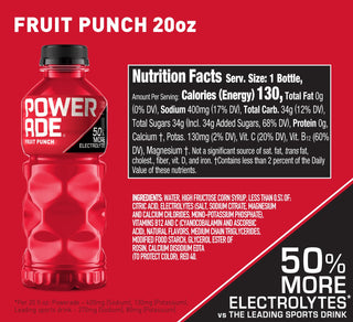 POWERADE Electrolyte Enhanced Sports Drink, Fruit Punch, 20 fl oz (Pack of 24)