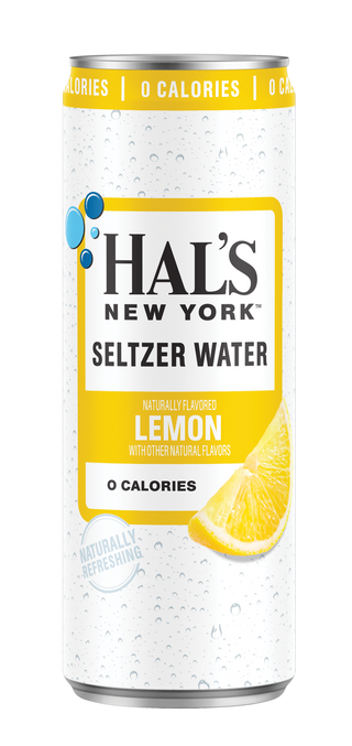Hal's New York Seltzer Water, Lemon, 12oz Slim Cans (Pack of 24)