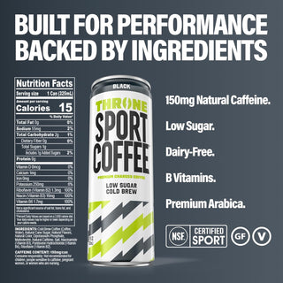 Throne Sport Cold Brew Coffee, Black, 11oz (Pack of 12)