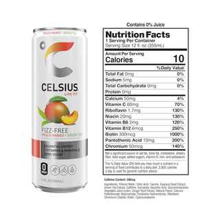 CELSIUS Fizz-Free Energy Drink, Peach Mango, 12oz (Pack of 12)