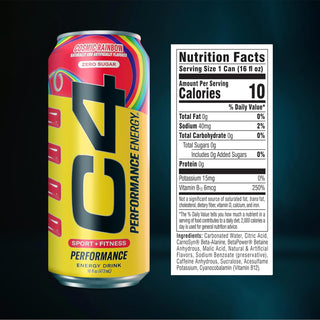 Cellucor C4 Performance Zero Sugar Energy Drink, Cosmic Rainbow, 16oz (Pack of 12)