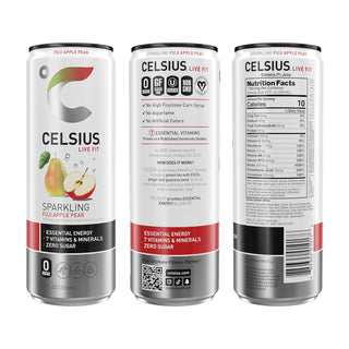 CELSIUS Sparkling Energy Drink, Fuji Pear Apple, 12oz (Pack of 12)