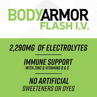 BodyArmor Flash I.V. Rapid Rehydration Electrolyte Beverage, Orange, 20oz (Pack of 12)
