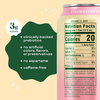 Bloom Pop Prebiotic Soda, Strawberry Cream, 12oz (Pack of 12)