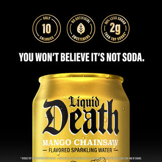 Liquid Death Flavored Sparkling Water, Mango Chainsaw, 12oz (Pack of 12)