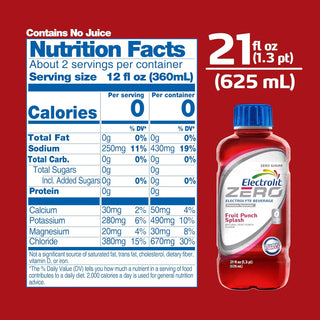 Electrolit ZERO Electrolyte Hydration Beverage, Fruit Punch, 21oz (Pack of 12)