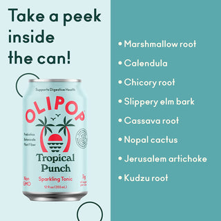 Olipop Sparkling Prebiotic Soda, Tropical Punch, 12oz (Pack of 12)