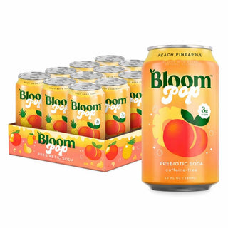 Bloom Pop Prebiotic Soda, Peach Pinapple, 12oz (Pack of 12)