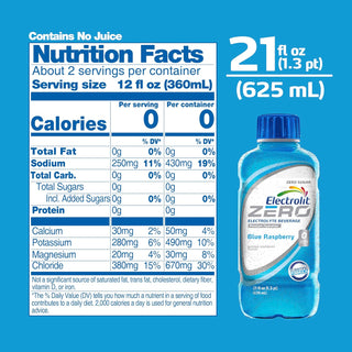 Electrolit ZERO Electrolyte Hydration Beverage, Blue Raspberry, 21oz (Pack of 12)