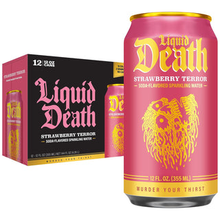 Liquid Death Flavored Sparkling Water, Strawberry Terror, 12oz (Pack of 12)