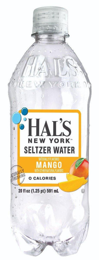 Hal's New York Seltzer Water 20oz, Mango (Pack of 24)