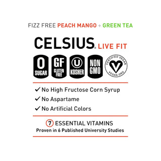 CELSIUS Fizz-Free Energy Drink, Peach Mango, 12oz (Pack of 12)