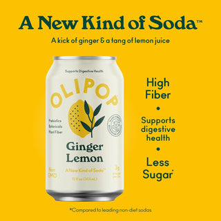 Olipop Sparkling Prebiotic Soda, Ginger Lemon, 12oz (Pack of 12)