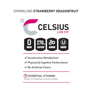 CELSIUS ESSENTIALS Sparkling Energy Drink, Dragonberry, 16oz (Pack of 12)