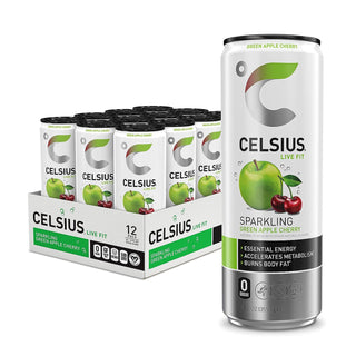 CELSIUS Sparkling Energy Drink, Green Apple Cherry, 12oz (Pack of 12)