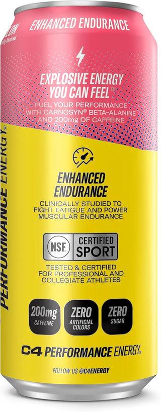 Cellucor C4 Performance Zero Sugar Energy Drink, Jolly Rancher Watermelon, 16 oz (Pack of 12)