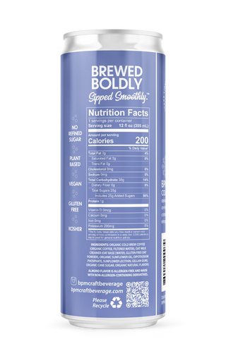 BPM Nitro Cold Brew Coffee, Vanilla Almond Latte, 12oz (Pack of 12)