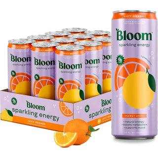 Bloom Sparkling Energy Drink, Juicy Orange, 12oz (Pack of 12)