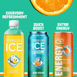 Sparkling ICE Sparkling Water with Caffeine, Tropical Punch, 16oz Cans (Pack Of 12)