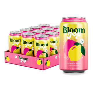 Bloom Pop Prebiotic Soda, Raspberry Lemonade, 12oz (Pack of 12)