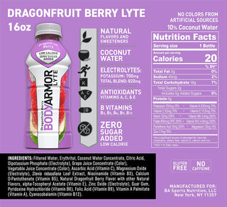 BodyArmor LYTE Electrolyte SuperDrink, Dragon Fruit Berry, 16 Oz (Pack of 12)