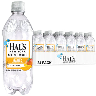 Hal's New York Seltzer Water 20oz, Mango (Pack of 24)