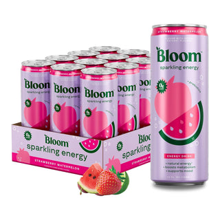 Bloom Sparkling Energy Drink, Strawberry Watermelon, 12oz (Pack of 12)