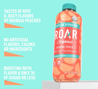 ROAR Complete Hydration Organic Drink, Georgia Peach, 18 oz (Pack of 12)