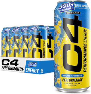 Cellucor C4 Performance Zero Sugar Energy Drink, Jolly Rancher Blue Raspberry, 16 FL oz (Pack of 12)