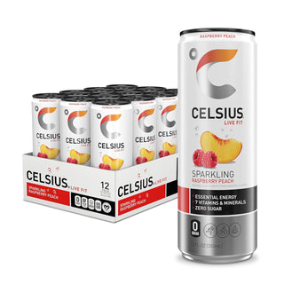 CELSIUS Sparkling Energy Drink, Raspberry Peach, 12oz (Pack of 12)